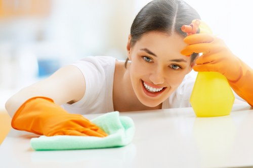 Carpet cleaning technician preparing equipment for service terms page